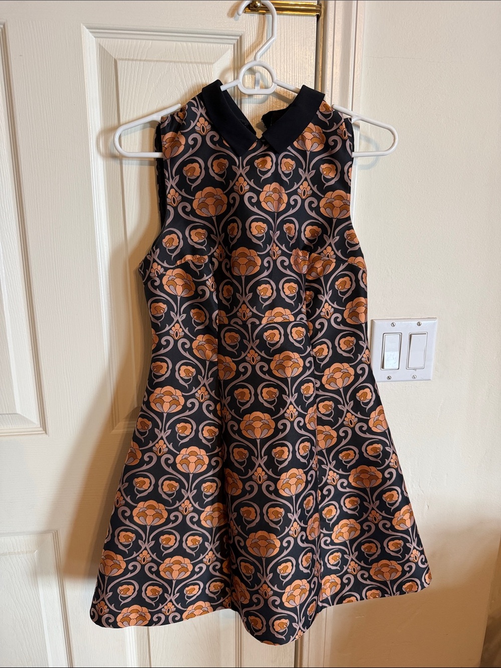 TopShop Black Floral Fit-and-Flare Dress with Orange Pattern